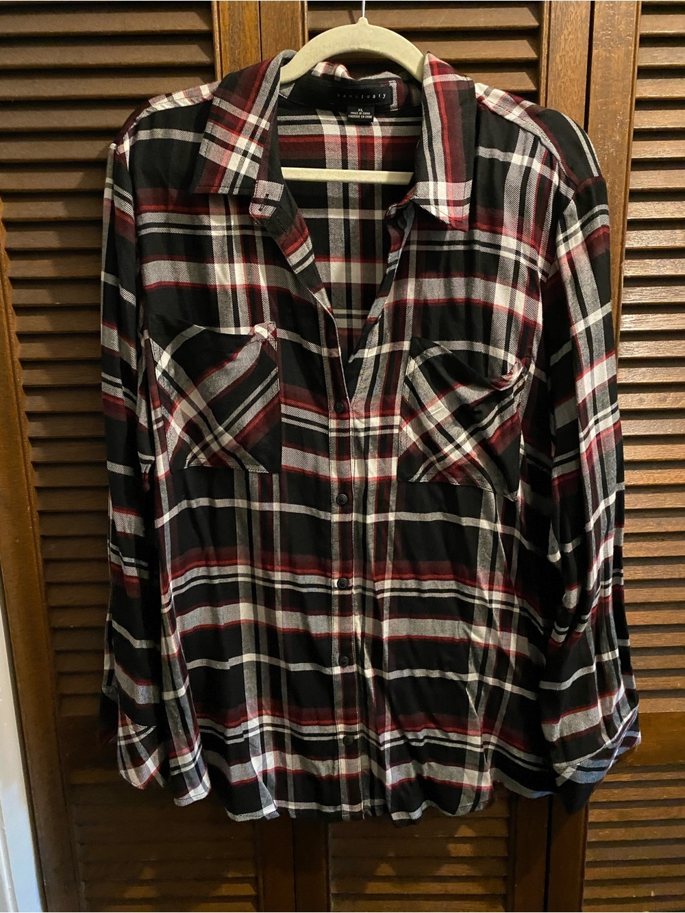Sanctuary Black Red and White Plaid Button-Down Shirt